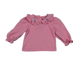 All Mine Vintage Pink Ruffle Collar Floral Embroidered Long Sleeve Top 6-9M‎